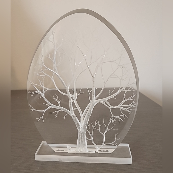 Vintage Carved Clear Solid Lucite Acrylic 3D Tree of Life Sculpture, approx 9". - Picture 1 of 9